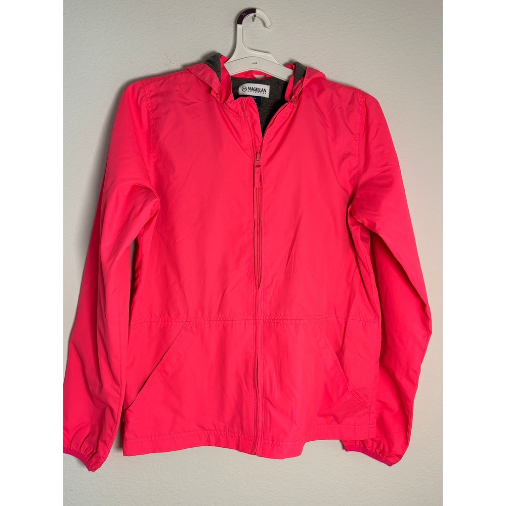 Magellan Outdoors Youth Large Neon Pink Hooded Windbreaker Jacket Jersey Lined